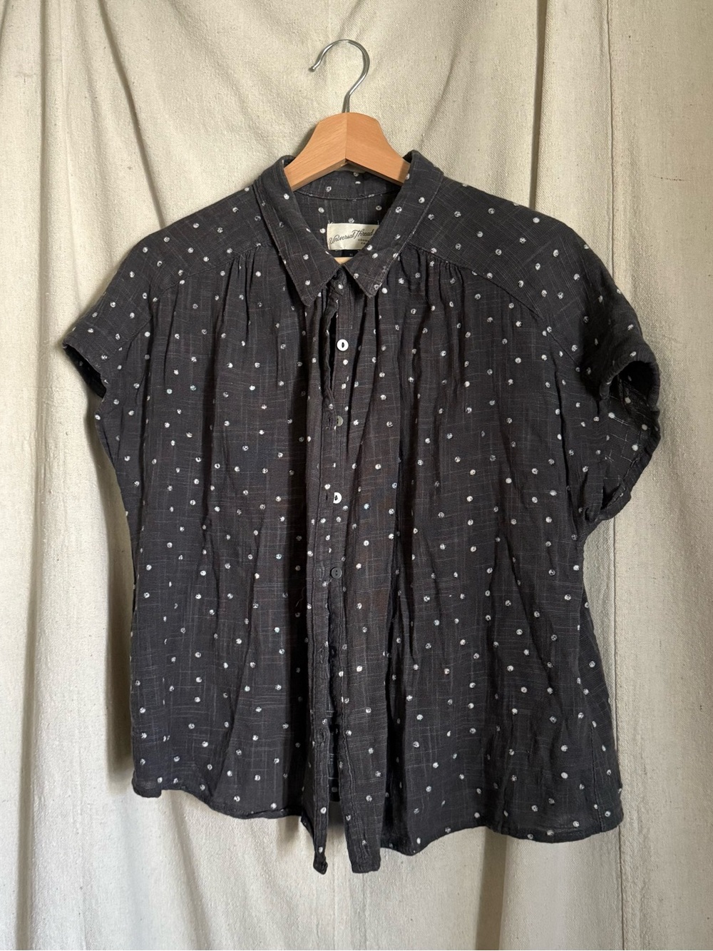 Charcoal Blouse with White Dots